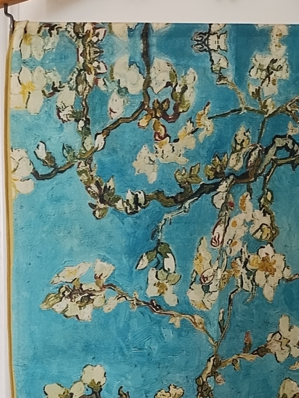 Cocoon House 100% Silk Almond Blossoms Scarf Van Gogh Art Wear Turquoise 16"x61"